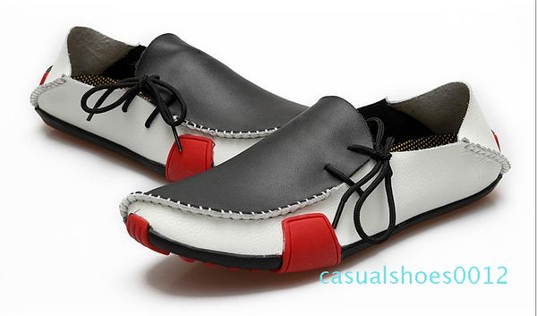 

mens casual shoes cowhide driving moccasins slip on loafers man loafers 2020 genuine leather flats c12, Black