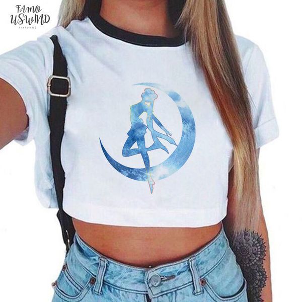 

new fashion sailor moon summer t shirt women harajuku short sleeve fun ulzzang t shirt cute tshirt cartoon tees female, White