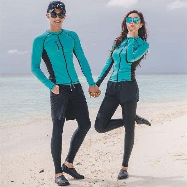 

2020 couple five-piece swim diving women's swimsuit long sleeve zipper conservative slim quick dry diving suit, White;black