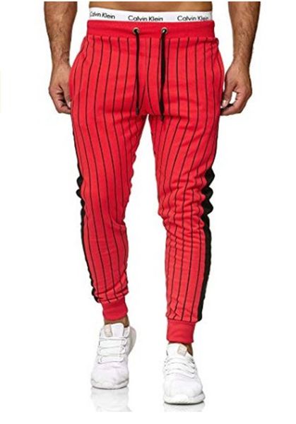 

mens striped printed pencil pants male spring autumn pants with drastring fashion designer mens sports pants, Black