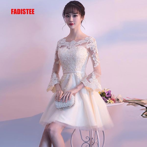 

fadistee new design a-line short dresses cocktail party dress lace elagant simple lace-up half sleeves modern prom party frock, White;black