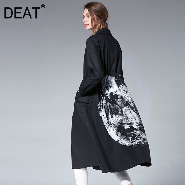 

deat] 2020 new uk fashion trench large size xl-4xl leisure loose full sleeve button lapel collar print back women's coat aq108, Tan;black