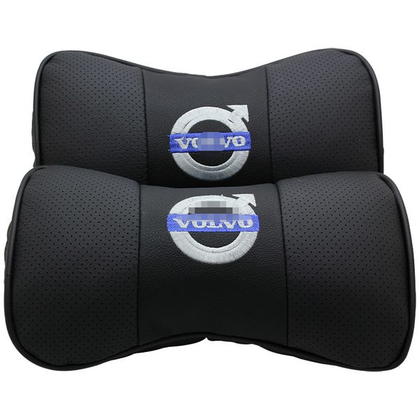 

2pcs car headrest pillow black leather look seat neck rest cushion for volvo