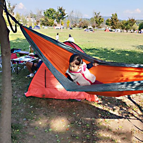 

outdoor camping hammock portable folding ultralight nylon hammock garden swing multi color with 2 tree straps single hamac