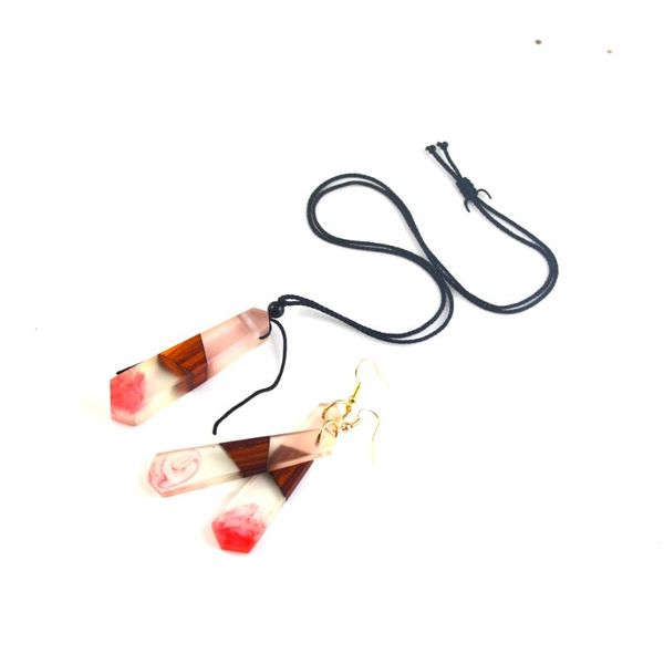 

fashion vintage wood resin characteristic necklace pendant set, solid wood jewelry wholesale, Silver