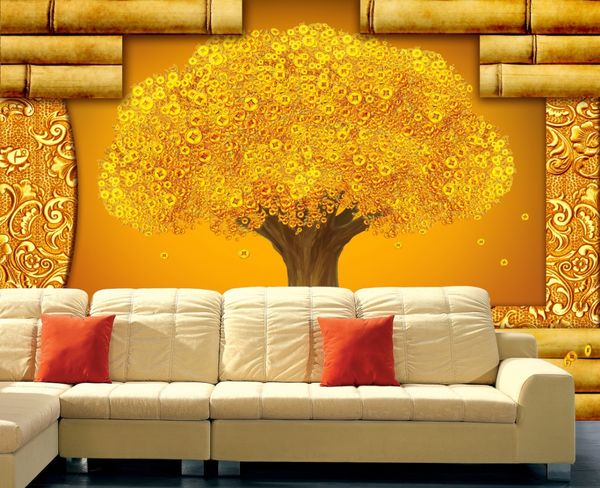 

3d rich golden money tree large mural wallpaper living room sofa bedroom tv wall background copper money tree personality wall paper