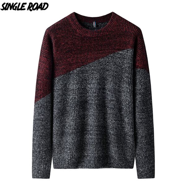 

singleroad thick sweater men 2019 winter wool clothes pullover sweaters male loose streetwear fashion warm colorblock knitted, White;black