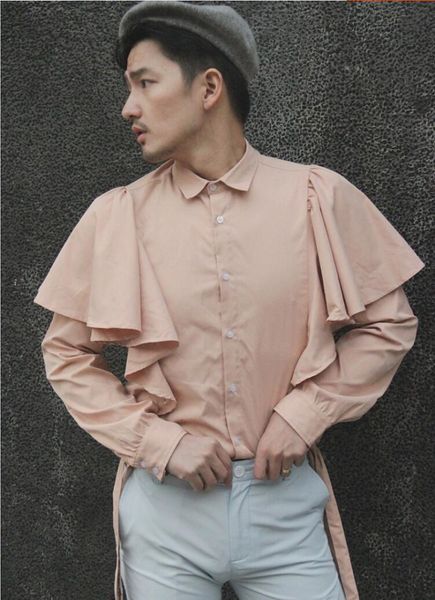 

s-6xl 2019 new men's clothing hair stylist original independent design street prince wind bandage shirt plus size stage costumes, White;black