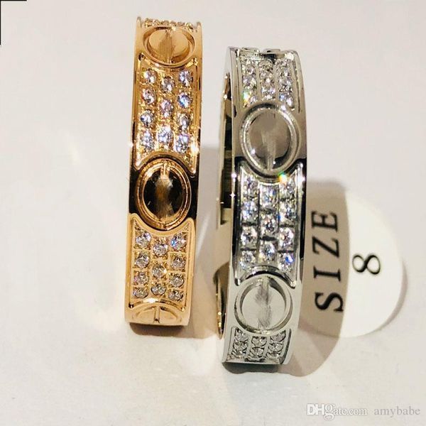 

fashion jewelry diamond ring three row sparkly austrian zirconia rhinestone diamond luxury lady and man lover wedding ring jewelry, Silver