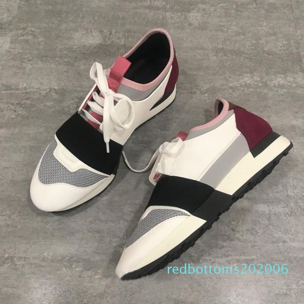 

designer sneakers zapatos mujer race runner shoes man woman casual shoes genuine leather mesh pointed toe trainers with box r06, Black