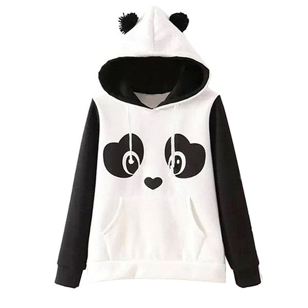 

s-2xl plus size cute women's panda fleece pullover hoodie sweatshirts hooded coat kawaii velvet sweatshirt for girls, Black