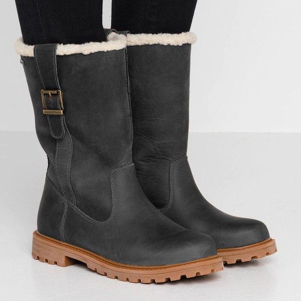

new womens boots autumn female mid calf folck boots 2019 women snow platform keep warm winter size 35-43, Black