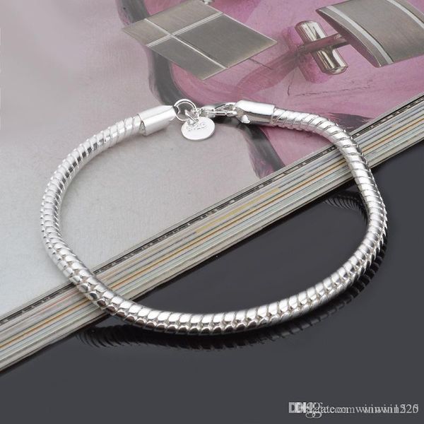 

3mm 4mm 8 inches long 925 silver snake charm chain bracelet 10pcs / lot, Black