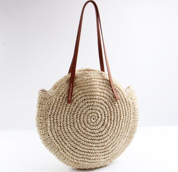 

designer-new hand-woven bags ins round shoulder straw bag beach bag large capacity beach handbag holiday special hand-woven bags/4