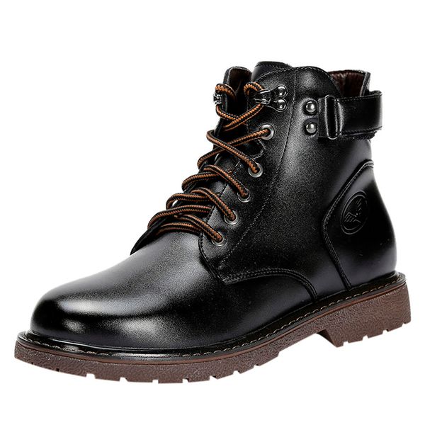 

men's large size ankle boots casual leather short boots low men safety shoes retro england tooling punk zapatos de hombre, Black