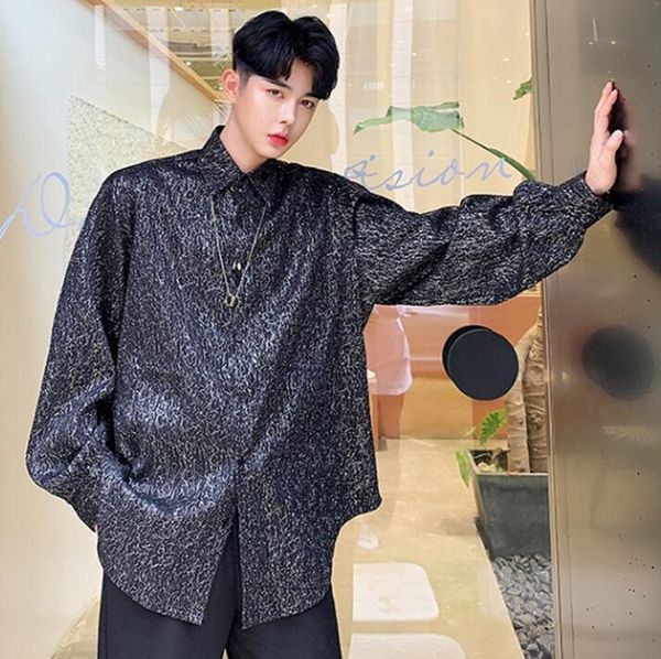 

мода панк рубашка мужчины рубашка с длинным рукавом серебряные блестки подросток корейский свободные мужские личности сценический певец тане, White;black