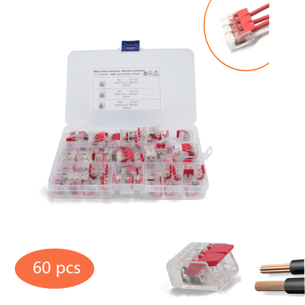

factory price 60pcs wire connector 2-conductor compact splicing wire connector 12-24awg auto accessories wholesale csv