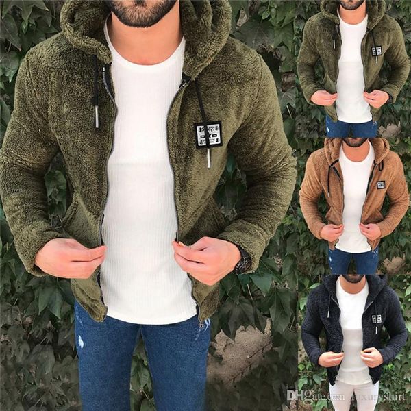 

искусственного меха мужские зимние пальто толстый с длинным рукавом с капюшоном сплошной цвет женщины верхняя одежда повседневная одежда для, Black