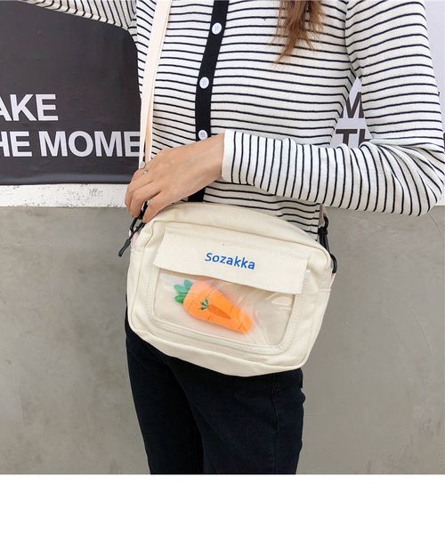 

2019 new carrot vegetable lady canvas hand bags messenger bag korea style cute women bags student letter japan solid casual fold