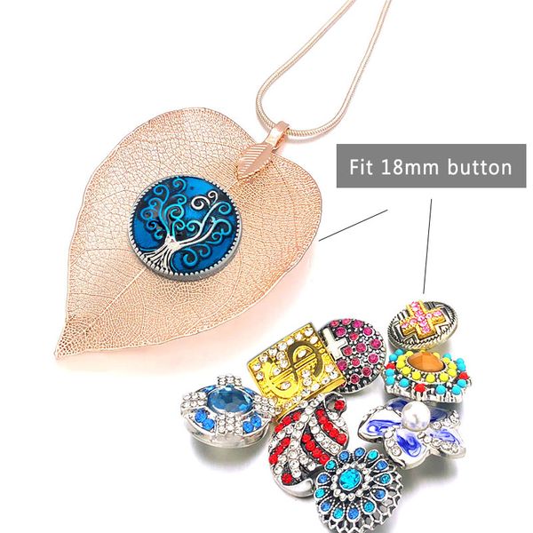 

мода полые листья ожерелье сменные имбирь ожерелье 011 fit 12 мм 18 мм оснастки кнопки шарм ювелирные изделия для женщин подарок, Silver