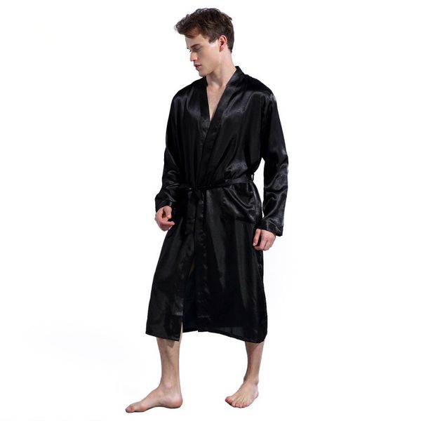 

wholesale mens sleepwear rayon long robes ice silk pajamas mans sleeping wear sets long sleeve pajamas for man s  l xl 2xl 1806, Black;brown
