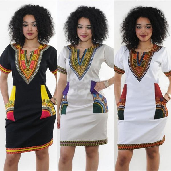 

africa national style print dresses woman summer retro short sleeve dashiki riche bazin s-3xl v-neck african clothing for women, Red