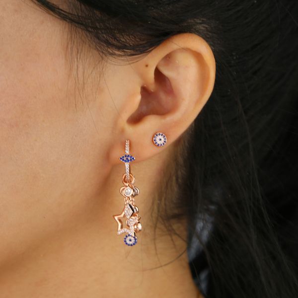 

2019 luxury rose gold color multi cz star charms tassel drop dangling earrings for european women charm asymmetr wedding jewelry, Silver