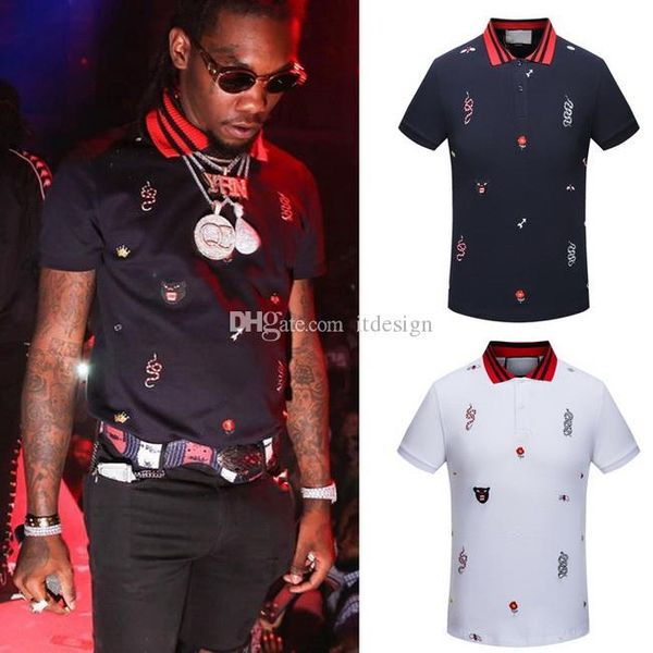 

plus 3xl size multi embroidery polo shirts man fashion design ribbed sleeves split hem stretch polos male
