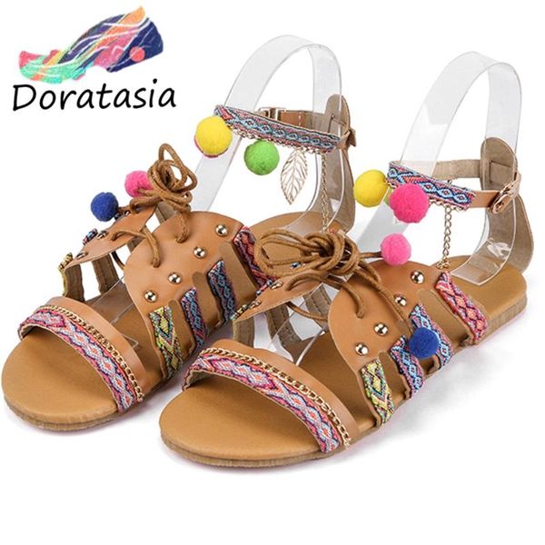 

doratasia cool decorating beach shoes 2020 summer casual low heel sandals women sweet colorful ethnic flat sandals, Black