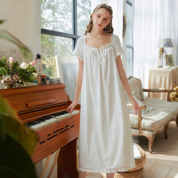 

short-sleeved cotton nightdress female summer princess retro lace sweet nighty for ladies elegant loose women's bath dress, Black;red