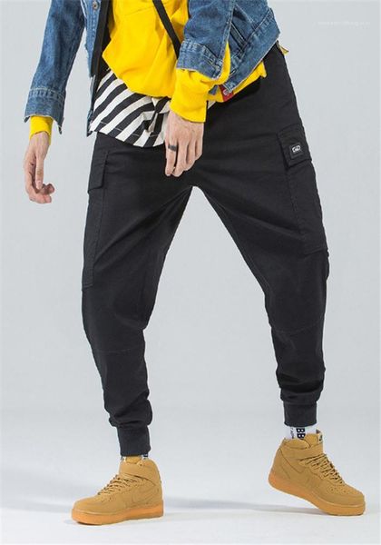 

homme clothing teenager hip hop fashion apparel mens casual designer pants solid color pocket spring autumn style, Black