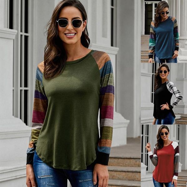 

женская одежда top новых женщин crew neck contrast с длинными рукавами тонкий xl футболка 251469, White