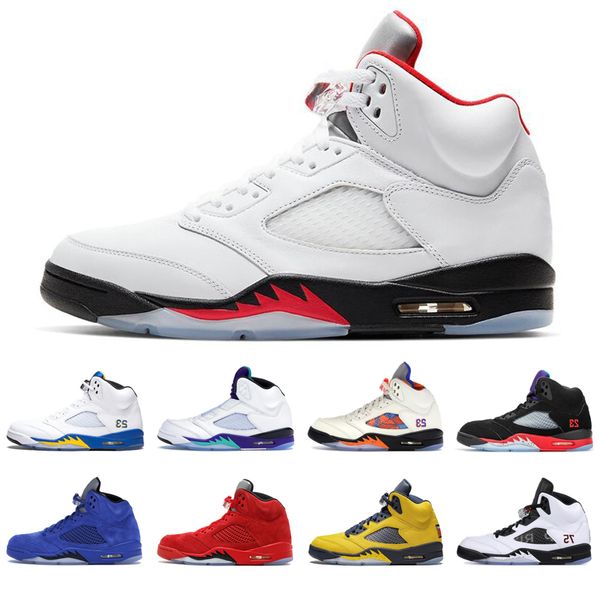 

new mens basketball shoes 5s 3 fire red metallic fresh prince michigan red suede olympic pro star 5 men athletic sports sneakers