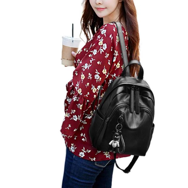 

2020 new fashion woman backpack solid pu leather backpacks for teenage girls female school bag