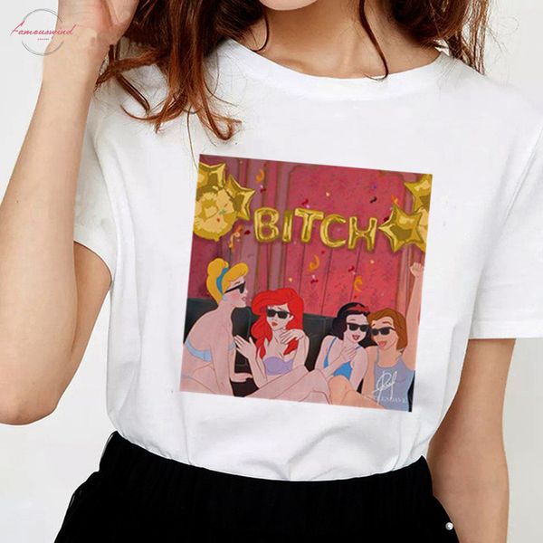 

женская смешной полиэстер женская harajuku футболка spoof принцессы o шеи bitch punk t shirt печать повседневная короткие рукава женщины tsh, White
