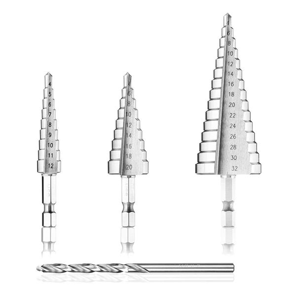 

3pcs step drill taper drill titanium nitrided step taper 13 steps hex shank hss tool kit for steel wood