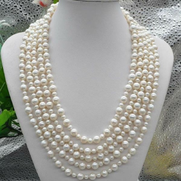 

outstanding luster natural white 7mm round freshwater pearl necklace 100, Silver