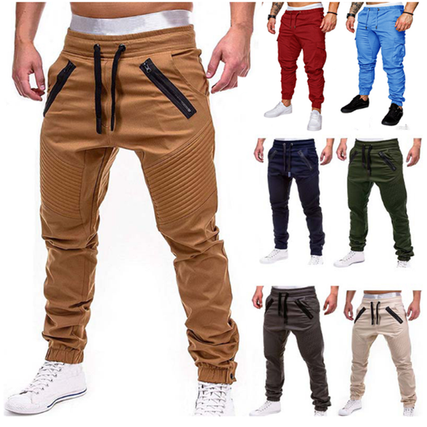 

men casual joggers pants solid thin cargo sweatpants male multi-pocket trousers new mens sportswear hip hop harem pencil pants, Black