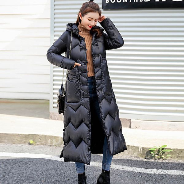 

jacket women winter outerwear coats fur hooded single-breasted long cotton-padded jackets coat abrigos mujer invierno 2019 f1021, Black