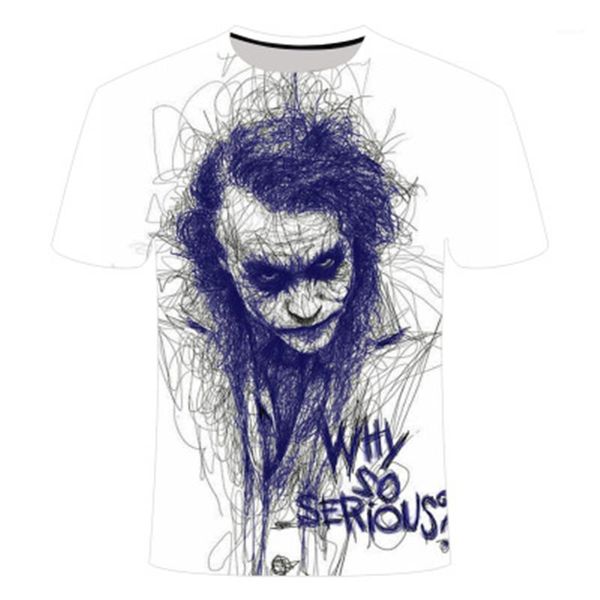 

short sleeve new funny tee shirt quick dry evil scary joker printing tshirt women clown creepy face round neck clown basic, White