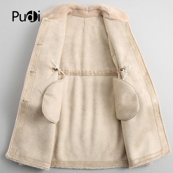 

pudi a18195-1 2019 women new fashion real wool shearing jacket lady mink fur collar leisure fall/winter wool coat, Black