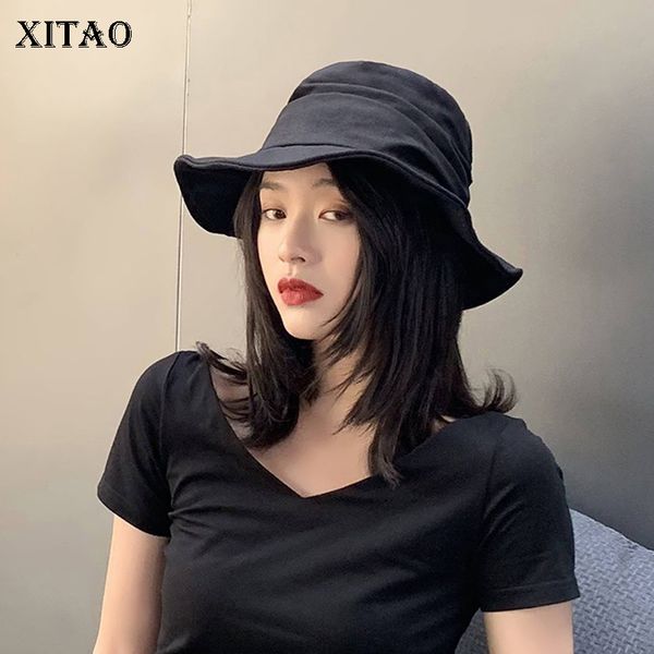 

xitao] 2019 лето корея мода новый женский сплошной цвет купол ведро шляпа женский взрослый плиссированный джокер случайный ведро шляпа xj13, Blue;gray