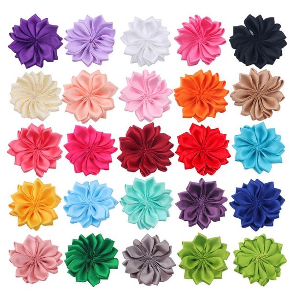 

1.6" 10pcs/lot rosette satin ribbon flowers with pearl button used for diy headband clips headband hair accessories, Slivery;white
