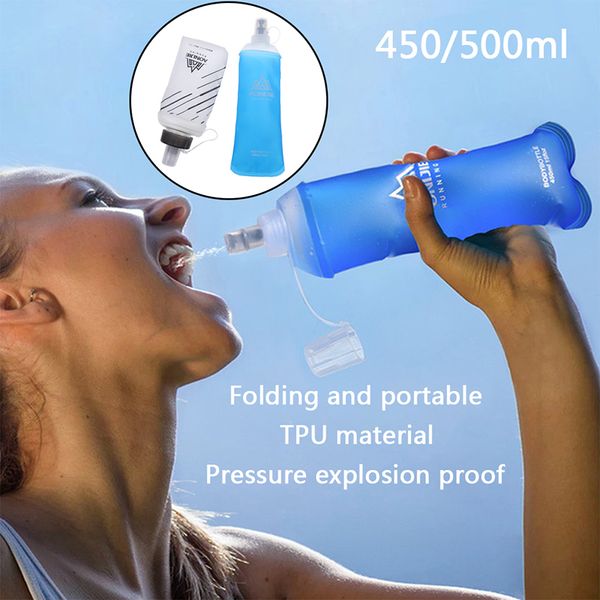

450/500 ml folding soft flask sports running hiking water bottle bag