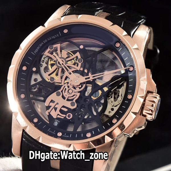 

new excalibur 46 rose gold case dbex0727 automatic tourbillon mens watch black dial skeleton brown leather strap sport watches watch_zone, Slivery;brown
