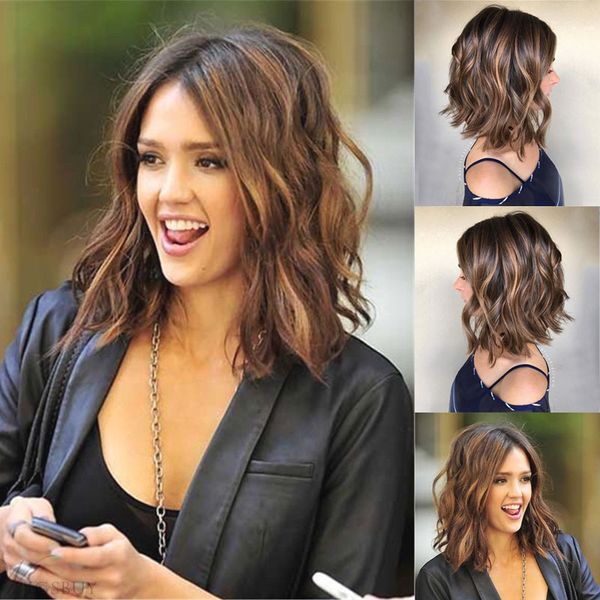 Hot Lace Front Wig Synthetic Sexy Short Wavy Hair Brown Mixheat