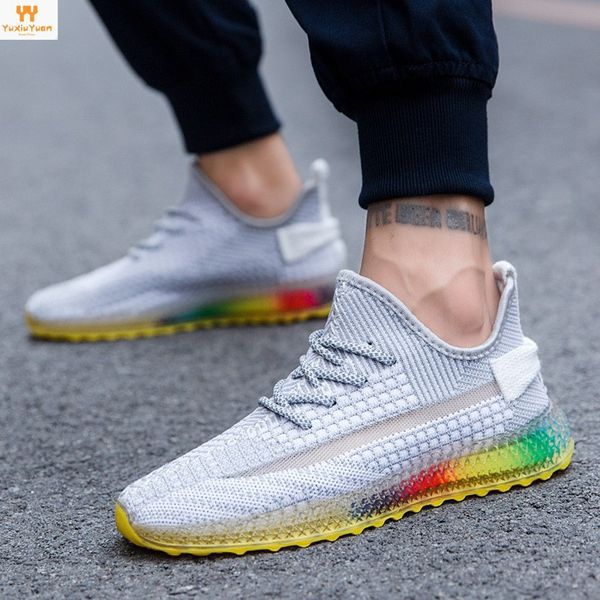 

4d printing flying woven men's shoes coconut shoes personality color jelly bottom tide breathable sports 2019