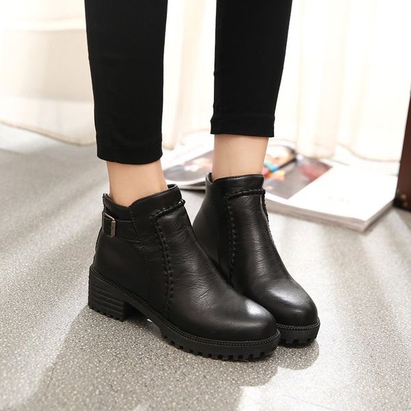 

fashion women shoes winter autumn casual women flats warm boots women snow botas shoes, Black