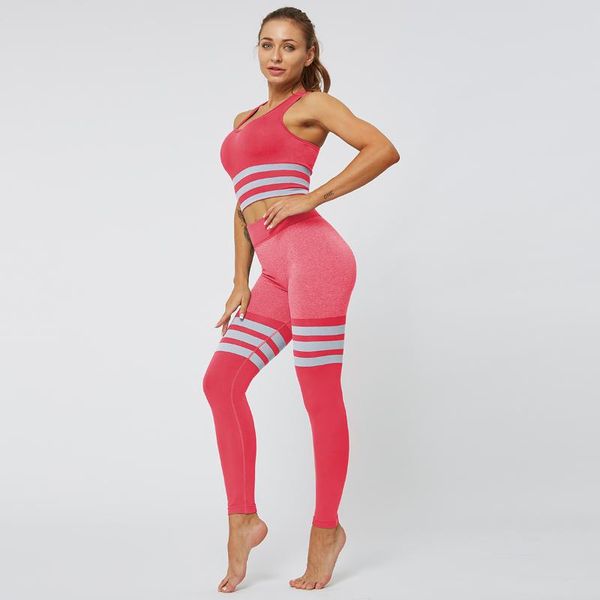 

new seamless high waist slimming yoga clothes 2 piece set women's track and field sportswear sports bra and yoga pants 10 colors, White;red