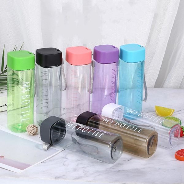

custom logo square plastic pc water bottle "my bottle "sports pc plastic bottle portable lanyard water cup leakproof 8 colors opti